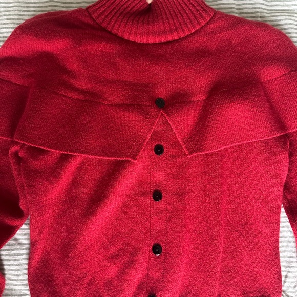 Vintage Red Cowl Neck Button-Front Sweater - Picture 4 of 4